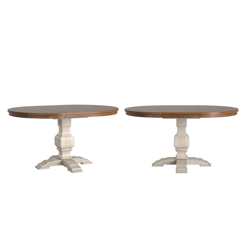 Table à manger extensible en bois massif ovale bicolore