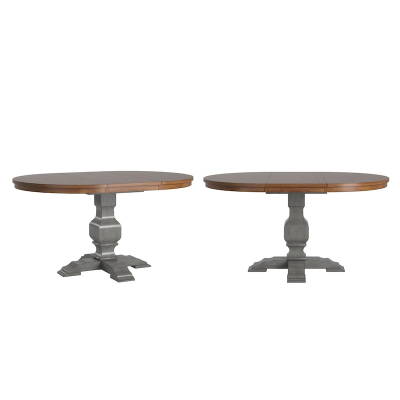 Table à manger extensible en bois massif ovale bicolore