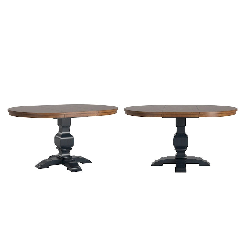 Table à manger extensible en bois massif ovale bicolore