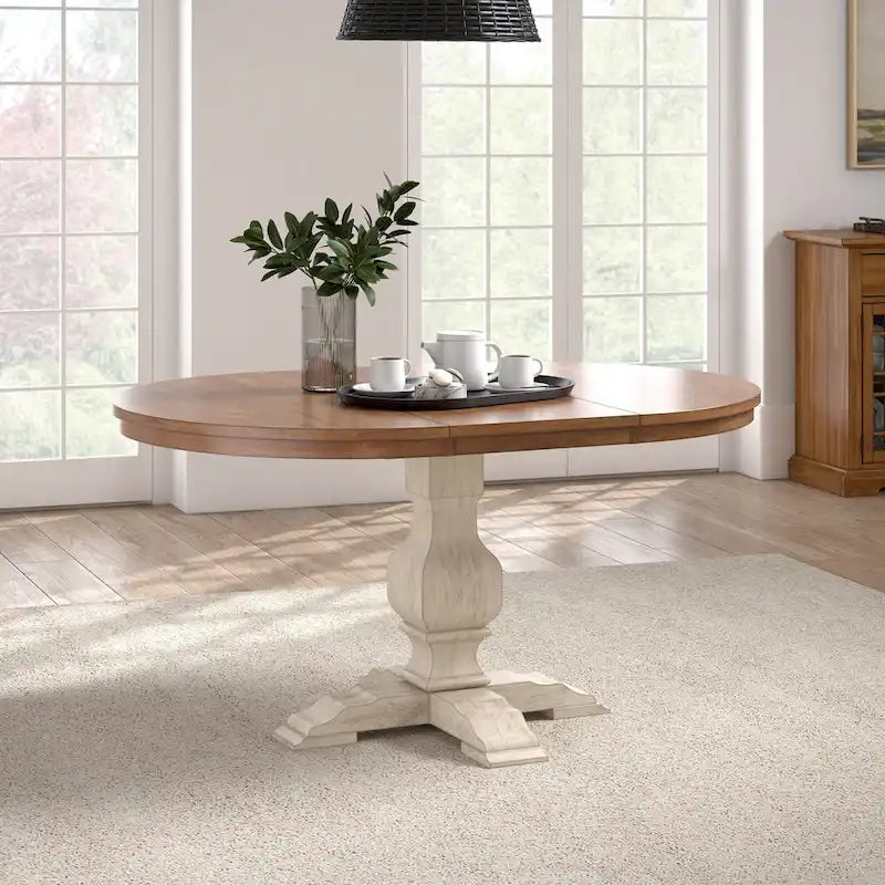 Table à manger extensible en bois massif ovale bicolore
