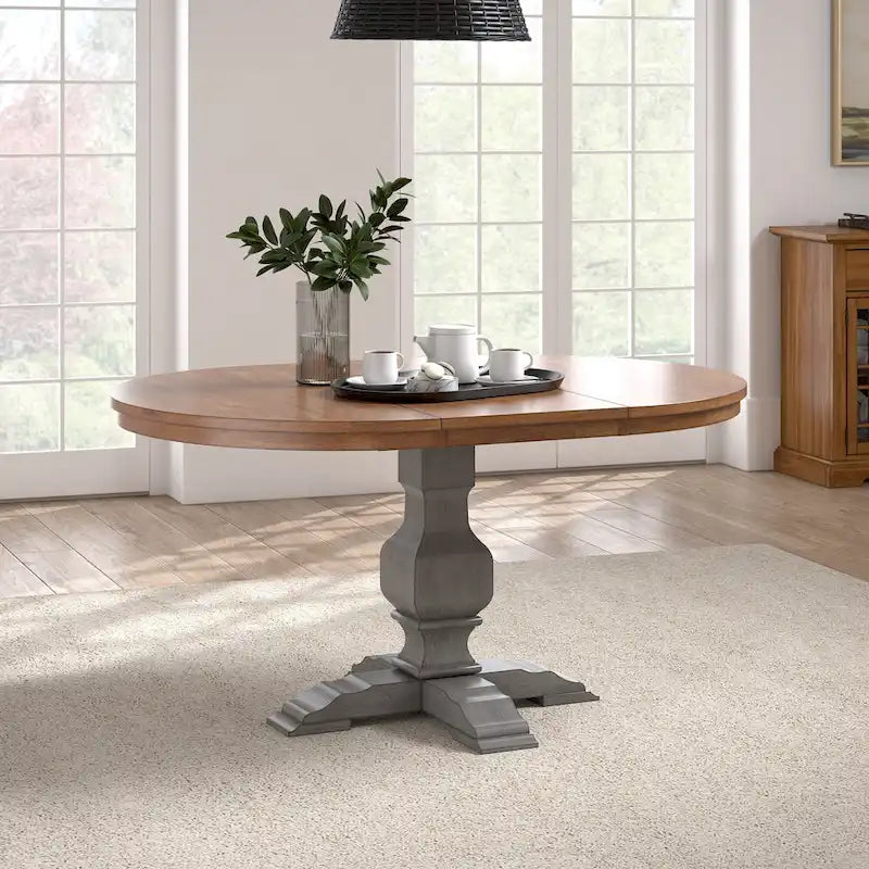 Table à manger extensible en bois massif ovale bicolore