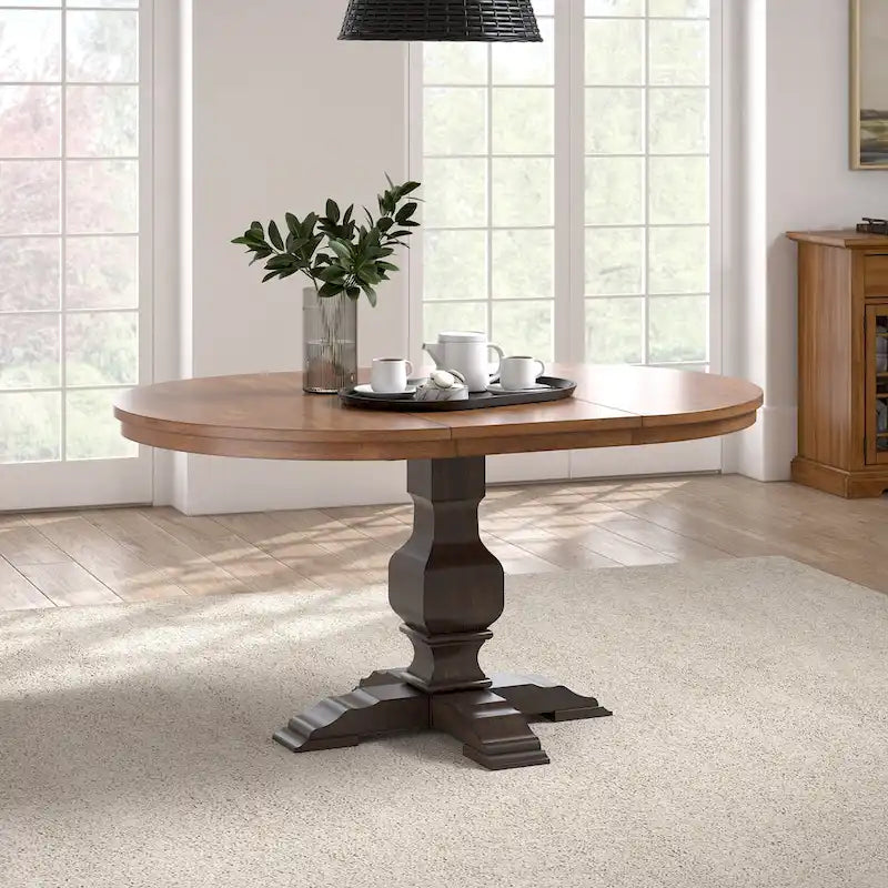 Table à manger extensible en bois massif ovale bicolore