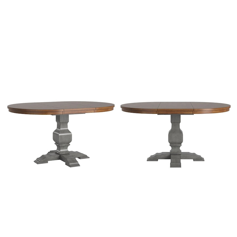 Table à manger extensible en bois massif ovale bicolore