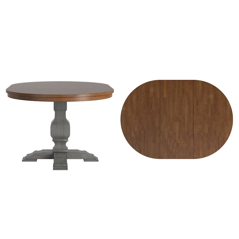 Table à manger extensible en bois massif ovale bicolore