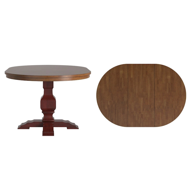 Table à manger extensible en bois massif ovale bicolore