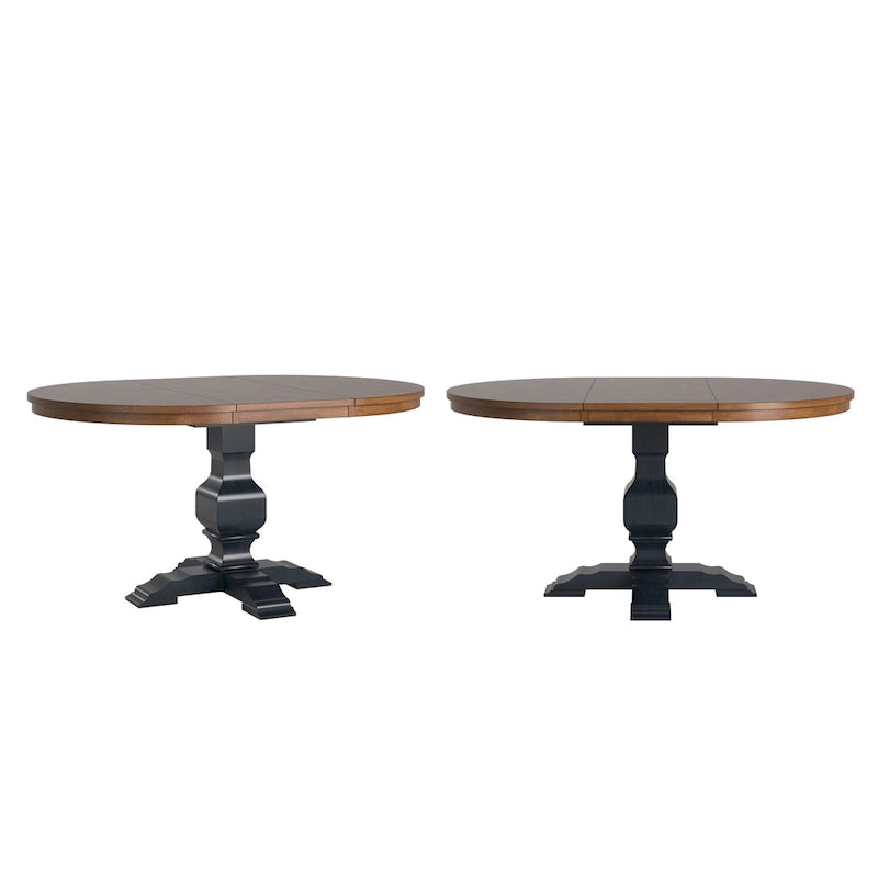 Table à manger extensible en bois massif ovale bicolore