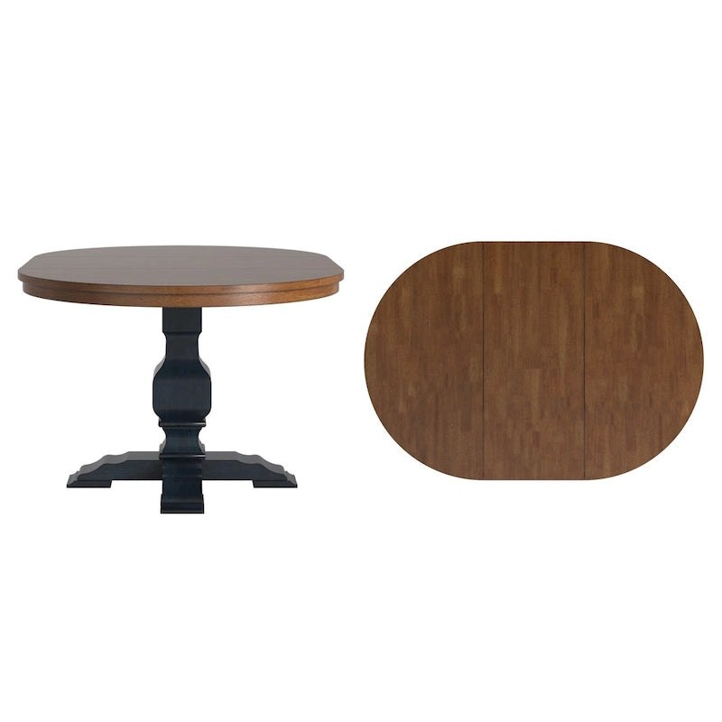 Table à manger extensible en bois massif ovale bicolore