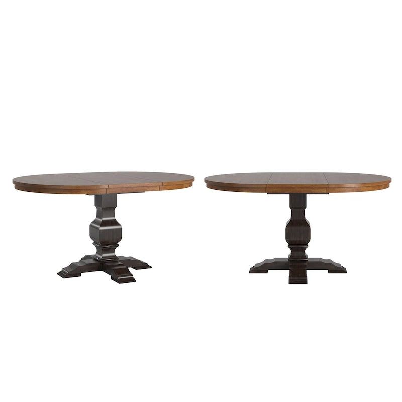 Table à manger extensible en bois massif ovale bicolore