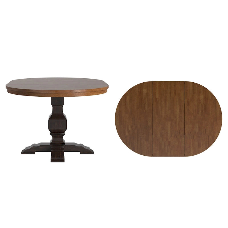 Table à manger extensible en bois massif ovale bicolore