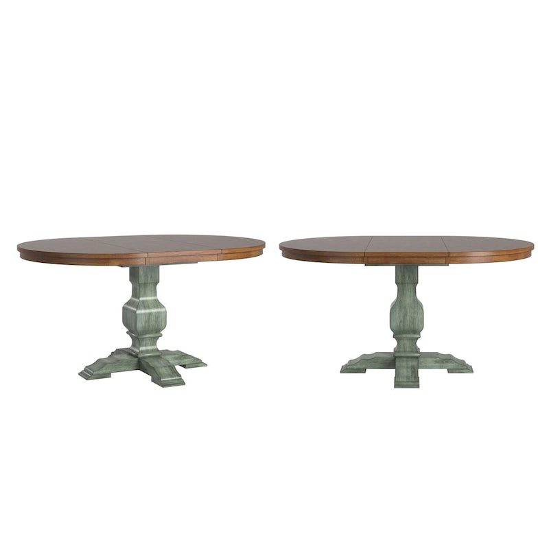 Table à manger extensible en bois massif ovale bicolore