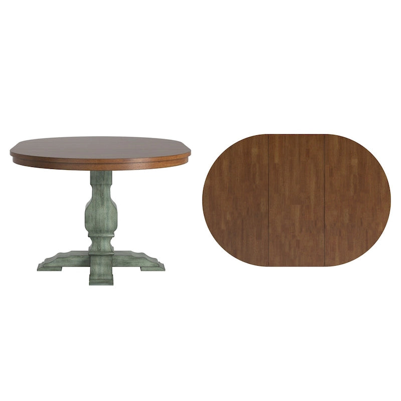 Table à manger extensible en bois massif ovale bicolore