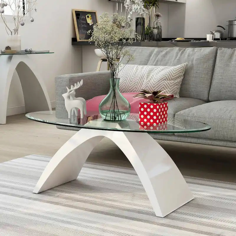 Table basse ovale avec plateau en verre de 47 pouces