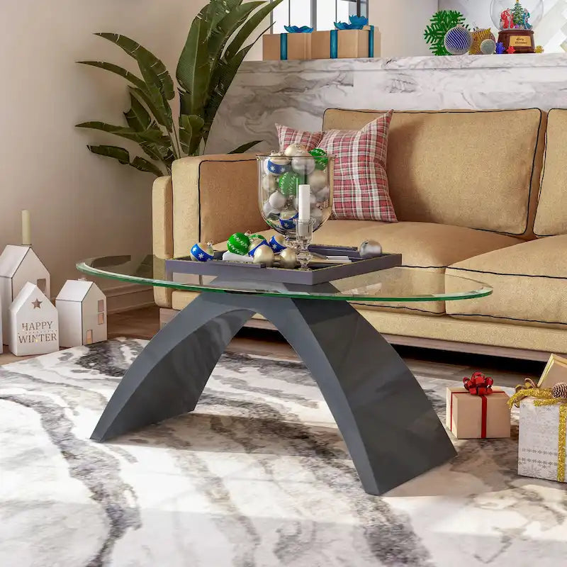 Table basse ovale avec plateau en verre de 47 pouces