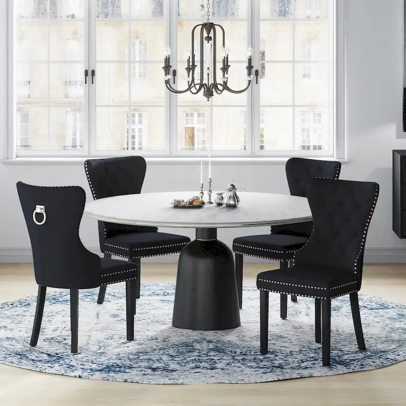 Chaises de salle à manger capitonnées à oreilles (lot de 4), avec rivets et anneaux.