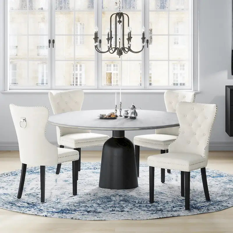 Chaises de salle à manger capitonnées à oreilles (lot de 4), avec rivets et anneaux.