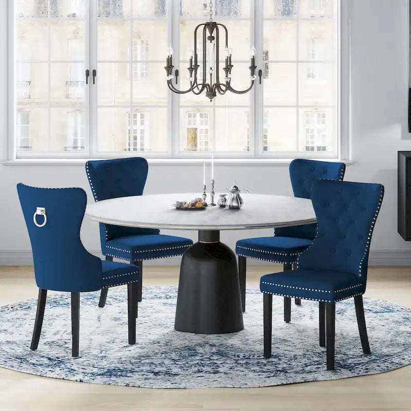 Chaises de salle à manger capitonnées à oreilles (lot de 4), avec rivets et anneaux.