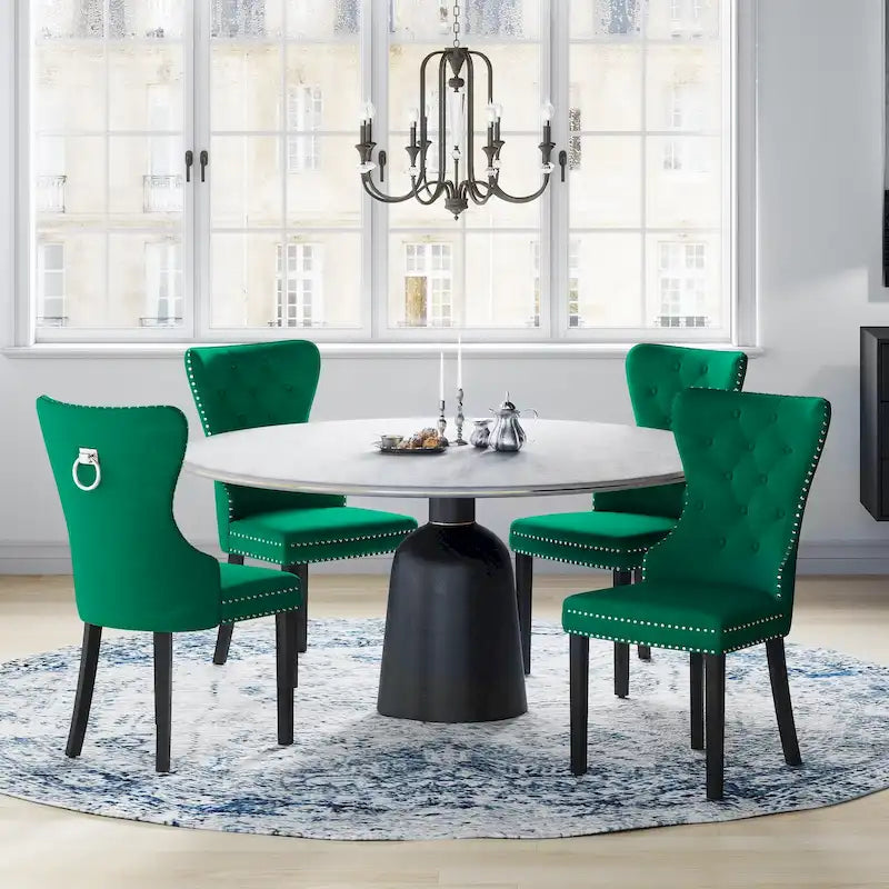 Chaises de salle à manger capitonnées à oreilles (lot de 4), avec rivets et anneaux.