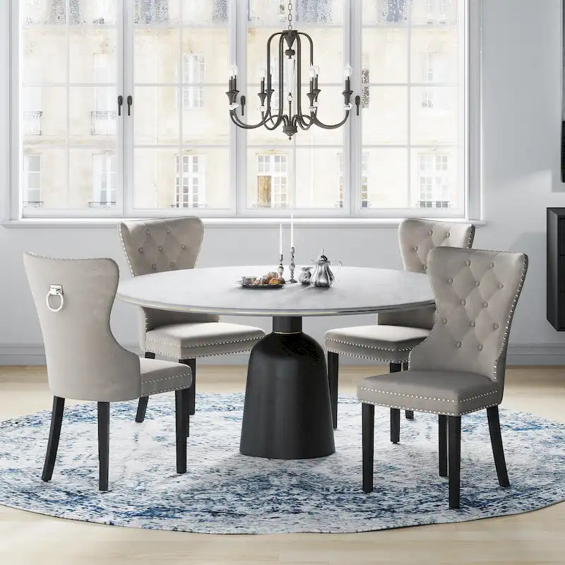 Chaises de salle à manger capitonnées à oreilles (lot de 4), avec rivets et anneaux.