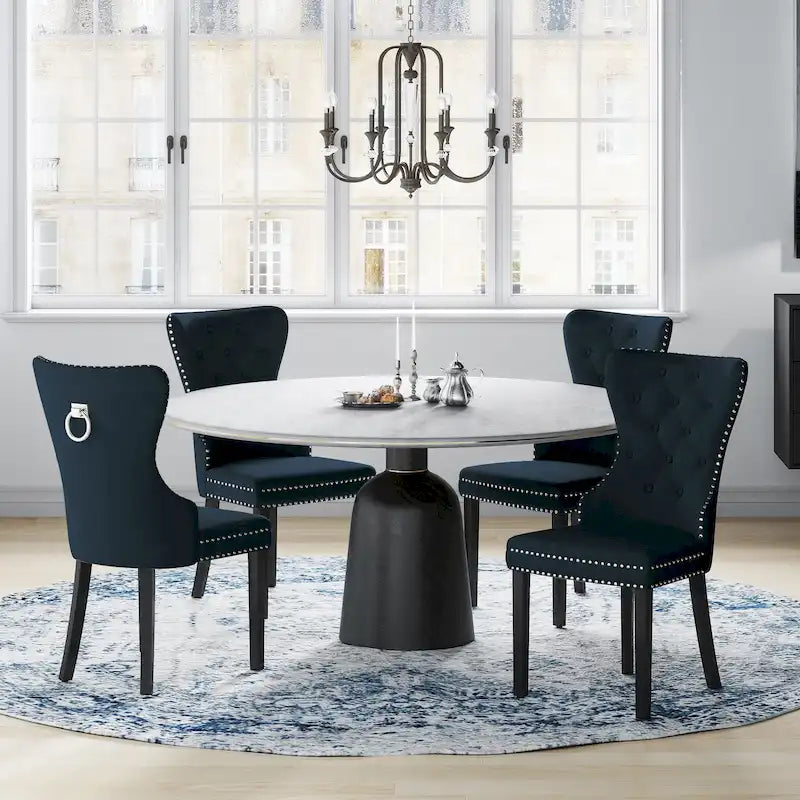 Chaises de salle à manger capitonnées à oreilles (lot de 4), avec rivets et anneaux.