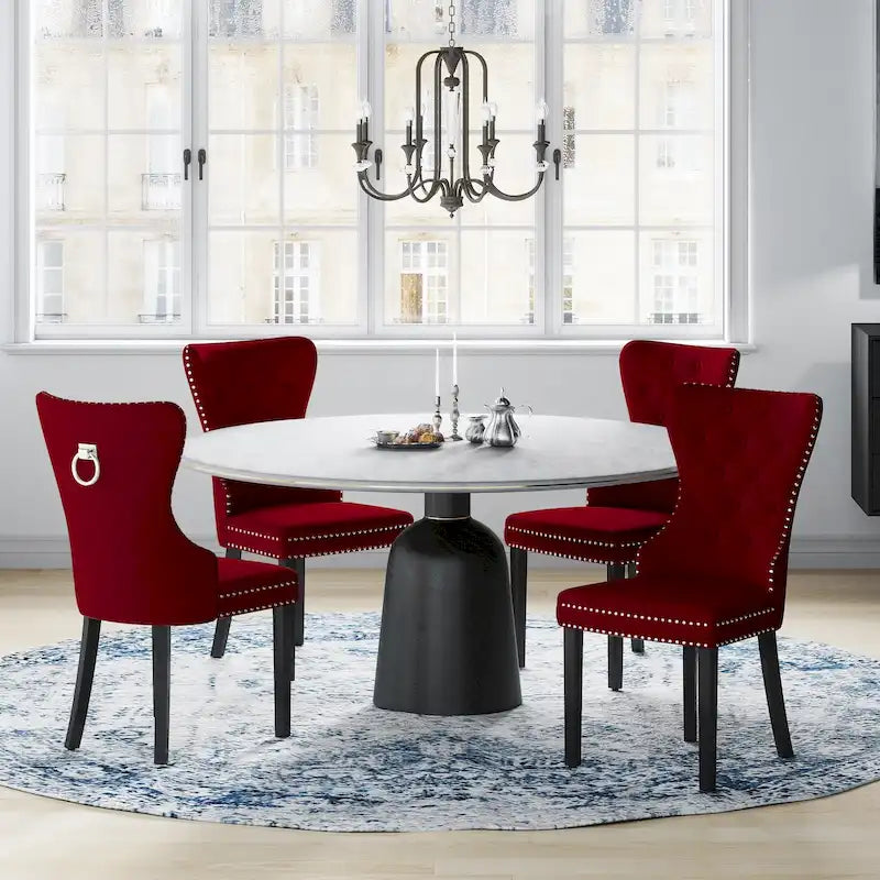 Chaises de salle à manger capitonnées à oreilles (lot de 4), avec rivets et anneaux.