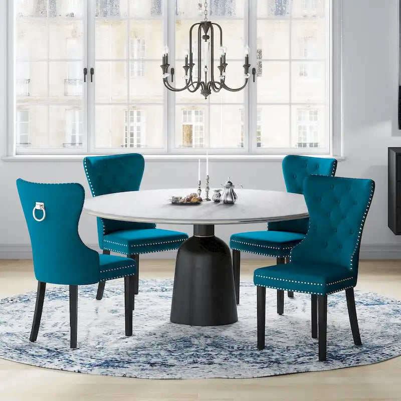 Chaises de salle à manger capitonnées à oreilles (lot de 4), avec rivets et anneaux.