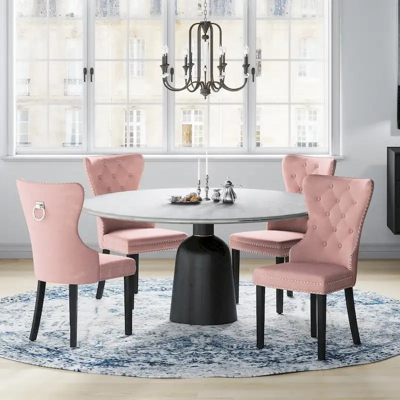 Chaises de salle à manger capitonnées à oreilles (lot de 4), avec rivets et anneaux.