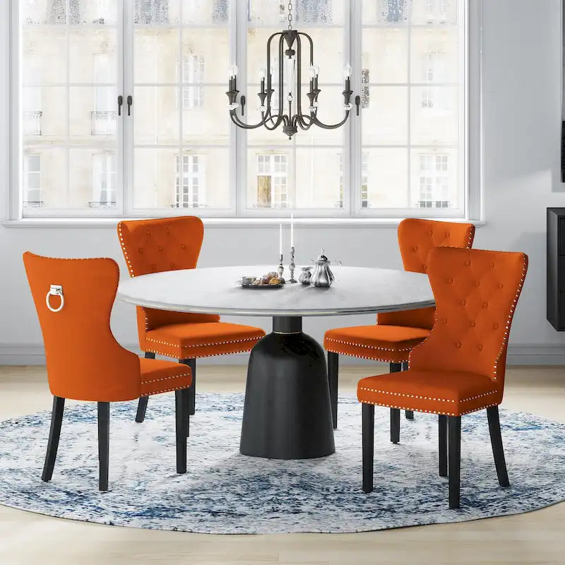 Chaises de salle à manger capitonnées à oreilles (lot de 4), avec rivets et anneaux.