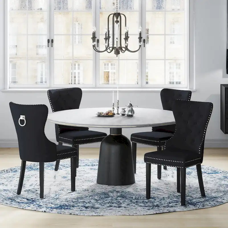 Chaises de salle à manger capitonnées à oreilles (lot de 4), avec rivets et anneaux.