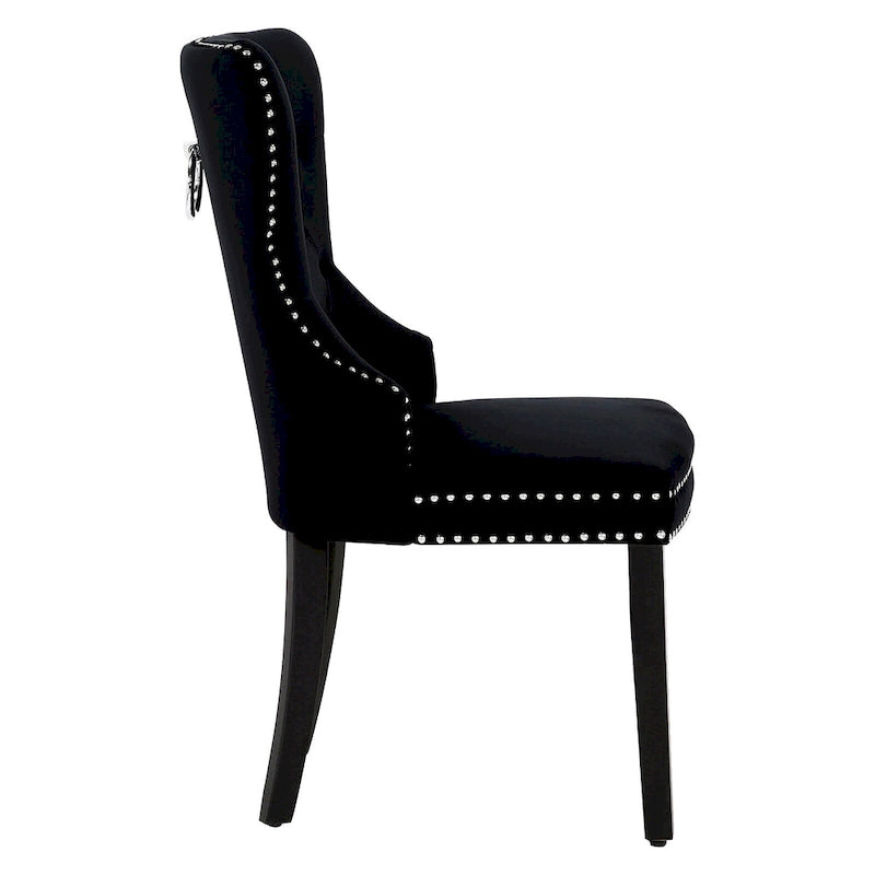 Chaises de salle à manger capitonnées à oreilles (lot de 4), avec rivets et anneaux.