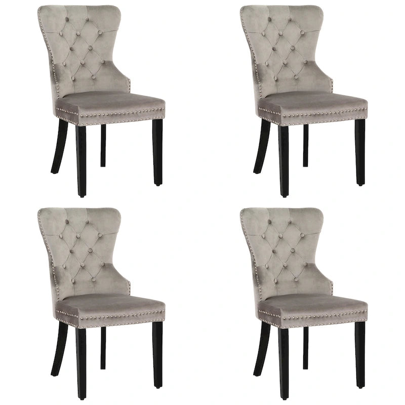 Chaises de salle à manger capitonnées à oreilles (lot de 4), avec rivets et anneaux.