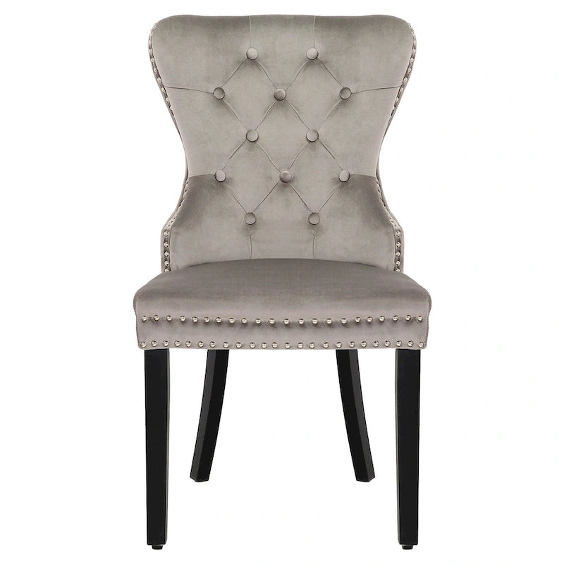 Chaises de salle à manger capitonnées à oreilles (lot de 4), avec rivets et anneaux.