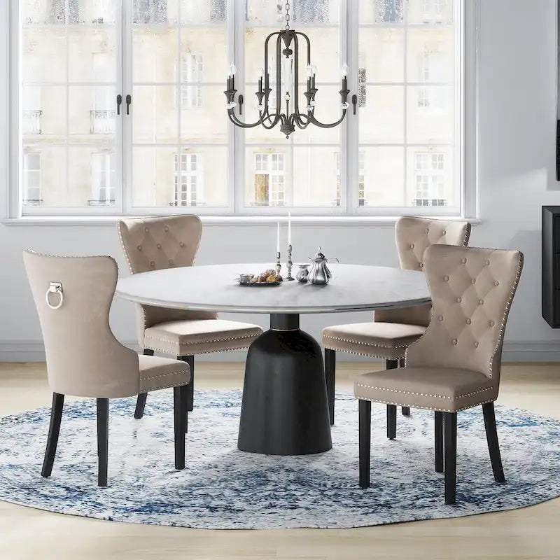 Chaises de salle à manger capitonnées à oreilles (lot de 4), avec rivets et anneaux.