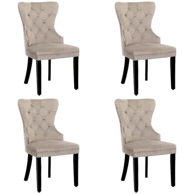 Chaises de salle à manger capitonnées à oreilles (lot de 4), avec rivets et anneaux.