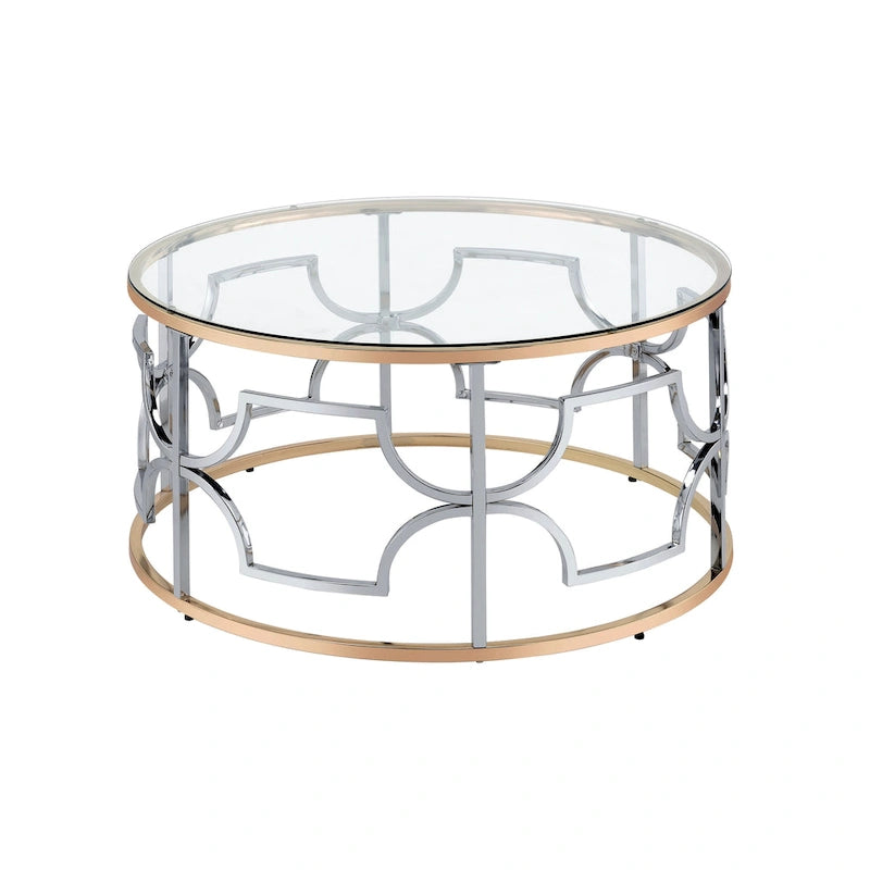 Table basse ronde ouverte plaquée or chromée de style moderne