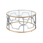 Table basse ronde ouverte plaquée or chromée de style moderne