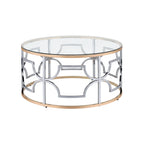 Table basse ronde ouverte plaquée or chromée de style moderne
