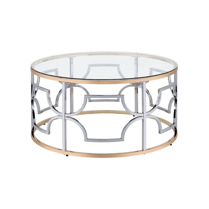 Table basse ronde ouverte plaquée or chromée de style moderne