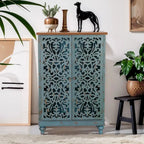 Armoire de rangement sculptée ajourée rétro à deux portes