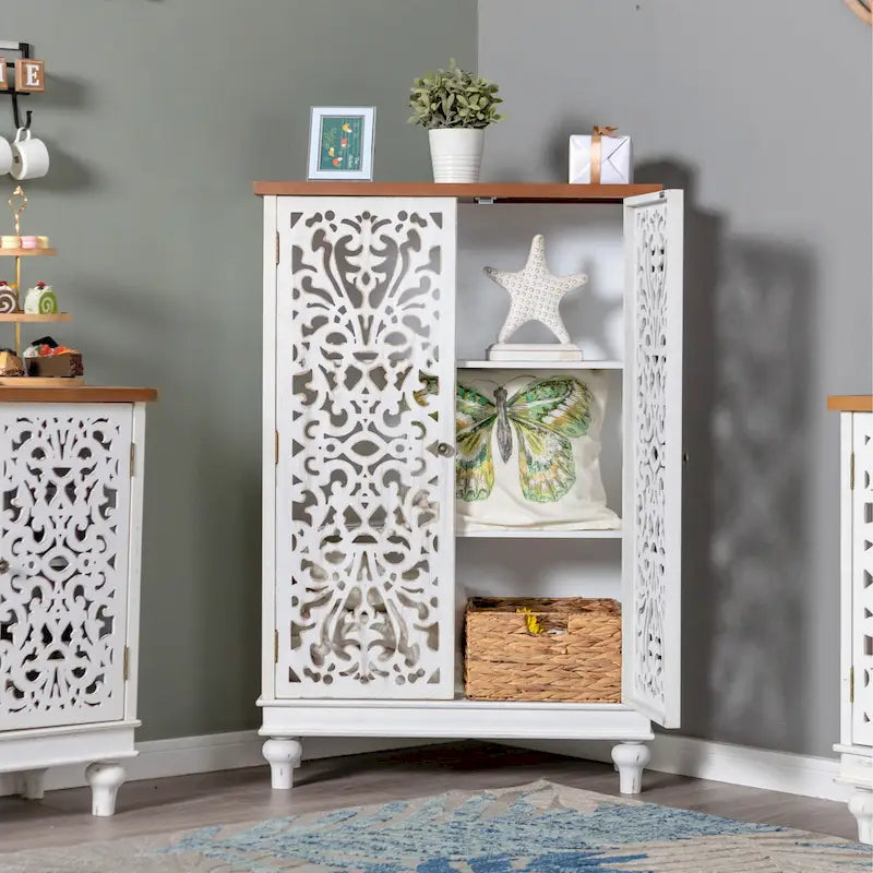 Armoire de rangement sculptée ajourée rétro à deux portes