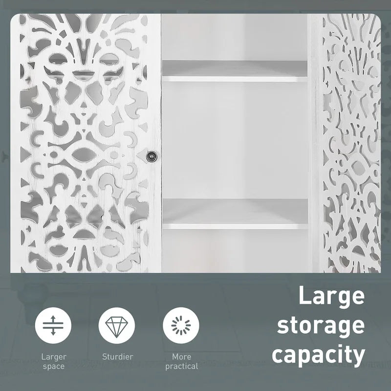 Armoire de rangement sculptée ajourée rétro à deux portes