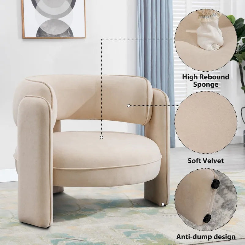 Fauteuil d'appoint moderne en velours avec accoudoirs pour salon