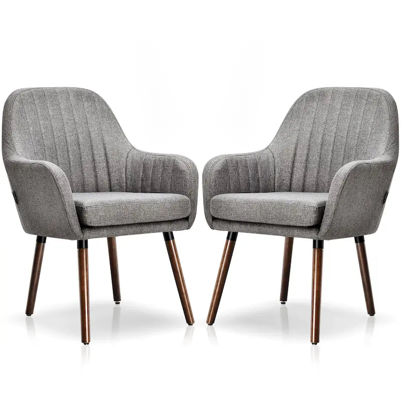 Lot de 2 chaises de salle à manger en tissu, fauteuils rembourrés avec pieds en bois