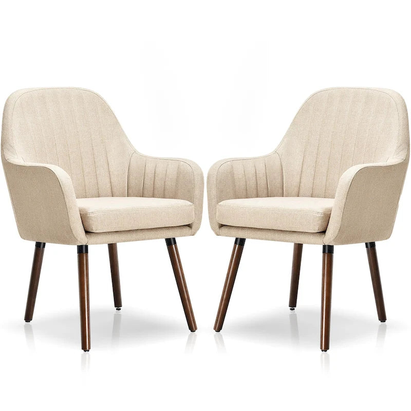 Lot de 2 chaises de salle à manger en tissu, fauteuils rembourrés avec pieds en bois