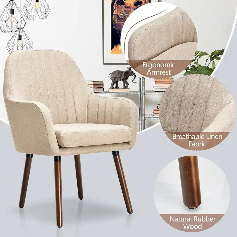 Lot de 2 chaises de salle à manger en tissu, fauteuils rembourrés avec pieds en bois