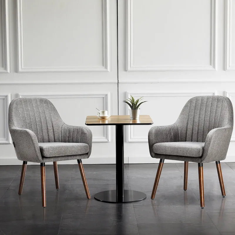 Lot de 2 chaises de salle à manger en tissu, fauteuils rembourrés avec pieds en bois