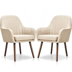 Lot de 2 chaises de salle à manger en tissu, fauteuils rembourrés avec pieds en bois