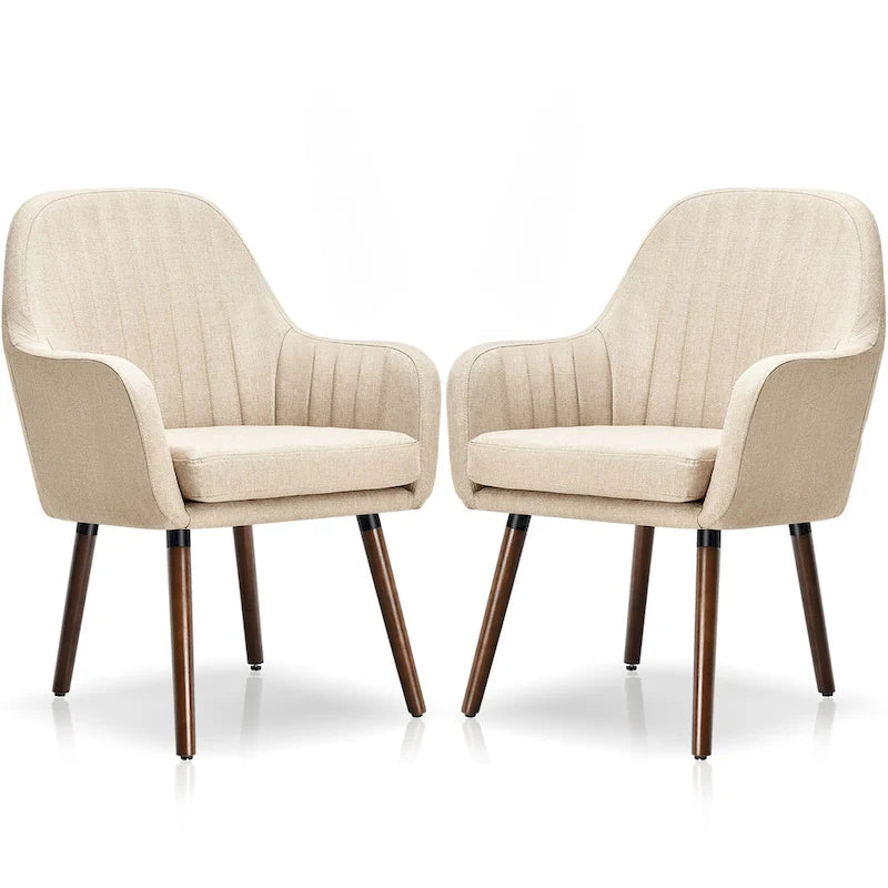 Lot de 2 chaises de salle à manger en tissu, fauteuils rembourrés avec pieds en bois