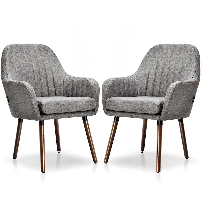 Lot de 2 chaises de salle à manger en tissu, fauteuils rembourrés avec pieds en bois