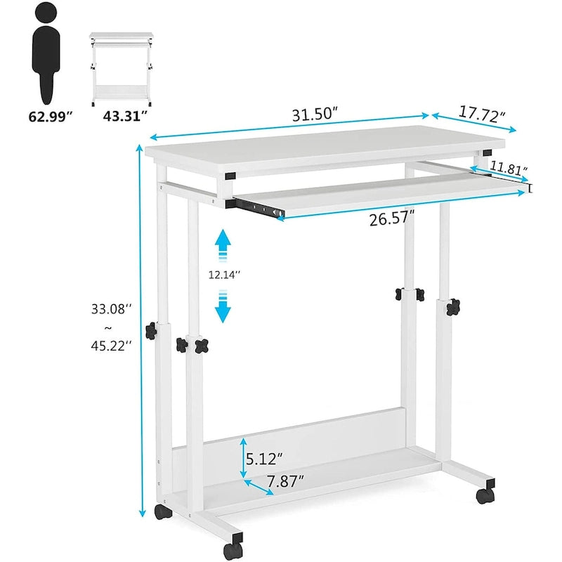 Table d'ordinateur portable portable pour canapé et lit, petite table debout réglable en hauteur