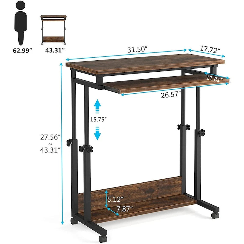 Table d'ordinateur portable portable pour canapé et lit, petite table debout réglable en hauteur